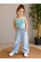 Girl's Light Blue Ripped Detailed Wide Leg Jean Denim Pants
