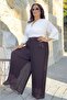 Elastic Waist Bib Detail Lined Pleated Wide-Legged Plus Size Chiffon Pants Skirt - 3
