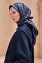 Twill Silk Scarf Plaid Checkered, Navy Blue