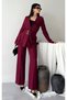 Women's Double Buckle Belt Detailed Wide Leg Suit Pants Burgundy - 2
