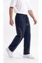 Men's Navy Blue Color Baggy Ribbed Wide Leg Comfortable Fit Sweatpants - 5
