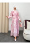 Clara Model Belted Ankle Drawstring Pattern Detailed Women's Dress