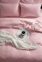 Double Cotton - Satin 210 Tc (83 Thread) Striped Duvet Cover Set Pink