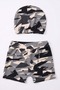 Boy's Patterned 2-Piece Shorts and Swim Cap Set Swimsuit M00830 Gray