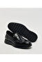 Plain Black Leather Loafers Shoes - 4