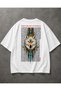 Ethnic Wolf Print White Oversized Men's T-Shirt – Back Print 100% Cotton Vintage Streetwear - 2