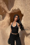Women's Black Collar Detailed Halter Neck Blouse and Pants Set - 2