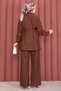 Belted Tunic Trousers Double Set Brown - 4
