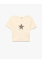 Leopard Patterned Star Printed Crew Neck Short Sleeve Cotton T-Shirt