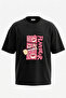Plat Bear Design Back Printed Cotton Black Oversize T-Shirt
