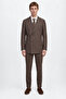 Men's Brown Wool Slim Fit Slim Fit Swallow Collar Striped Double Breasted Suit with Pocket - 4