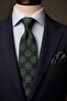 Green Motif Pattern Classic Tie with Handkerchief Kk13740