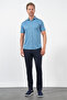 Blue Italian Collar Short Sleeve Pocketless Slim Fit Cotton Shirt 1004260158 - 2