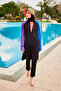 Asymmetrical Color-Blocked Black Full-Coverage Hijab Swimsuit 4 Pieces – M2475 - 2
