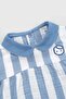 Organic Cotton Muslin Baby Collared Jumpsuit with Blue Stripes - 2