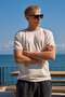 Men's Striped Collar and Cuff Crew Neck T-Shirt - Ecru - 3