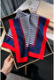 .Navy Blue Red Striped Scarf 50X50 Hair and Neck Accessory Bag Scarf