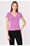 Women's V-Neck Cotton Basic T-Shirt Pink - 4