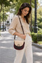 Burgundy Light Mink Women's Round Buckle Cross Strap Shoulder Bag Daily Stylish Use Saddle Model - 6
