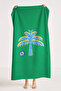 Green Beach Towel with Palm Tree Motif - Tropical Modern Blue Yellow Sand-Repellent Beach Cover - 7