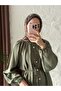 Women's Collar Gathered Gold Button Detailed Hijab Shirt - 8