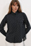 Women's Single Pocket Polka Dot Oversize Shirt 20399 - Black - 3