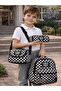 Black and White Checkerboard Patterned 3-Piece School Bag Set - 3