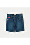 Solid Denim Shorts with Button Closure and Pockets - 2