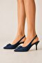 Shs Women's Navy Blue Suede Heeled Shoes 7 cm - 3