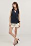 Navy Blue Linen Blend Double-Breasted Women's Vest - 4