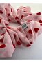 Candy Pink Red Embossed Heart Detail Scrunchie Rubber Hair Tie - 2