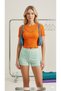 Pendant Detailed Ribbed Combed Cotton Body-Fitting Fitted Short T-Shirt - 4