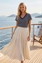 Women's Navy Blue Striped Knitwear Blouse V-Neck Short Sleeve Summer Stylish Casual Basic T-Shirt - 5