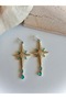 Women's Steel Blue Stone North Star Earrings |   Gold Color Zircon Stone Hanging Design - 2