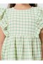 Girls Green Checkered A-Line Dress with Floral Embroider - 3