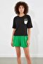 Women's Basic Floral Patterned Black T-Shirt - 2