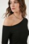 Women's Asymmetrical Collar Off-Shoulder Black Suit - 5