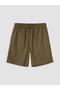 Khaki Women's Shorts with Elastic Waist and Linen Blend - 5