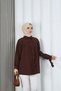 Bow Detailed Gathered Balloon Sleeve Tunic Brown Hnt2128 - 6