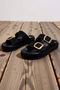 Women's Platform Sole Double Strap Antique Metal Buckle Nubuck Slippers Comfortable Cut Design Casual Modern Stylish