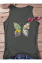 Flower Winged Butterfly Printed Regular Sleeveless Athlete Crew Neck Women's Tshirt