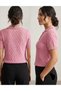 Women's Short-Sleeved Summer Perforated Shiny Stylish Acrylic Shirt Collar Buttoned T-Shirt - 2