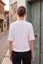Women's Short Sleeve Blouse with Staple Detail on the Shoulder - 5