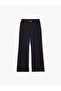 Straight Wide-Leg Striped Fabric Trousers with Pockets and Belt - Navy Blue Striped - 2