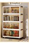 CozyNest 4-Tier Foldable Plastic Storage Cabinet, 50cm with Handle, Double Doors & Wheels, Stackable Organizer