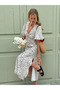 Modern Summer Chic! Women's V-Neck Floral Patterned Slit Midi Dress - 4
