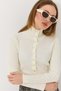 Women's Cream High Collar Snap Fastener Soft Textured Knitwear Sweater - 3