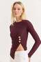 Long-Sleeved Blouse with Side Buckles and Slits in Burgundy - 3