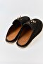 Women's suede tasseled soft sole lady beige suede beaded mule slipper black - 4