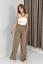Women's Plaid Patterned Comfortable Cut Trousers with Tie Detail, Brown
